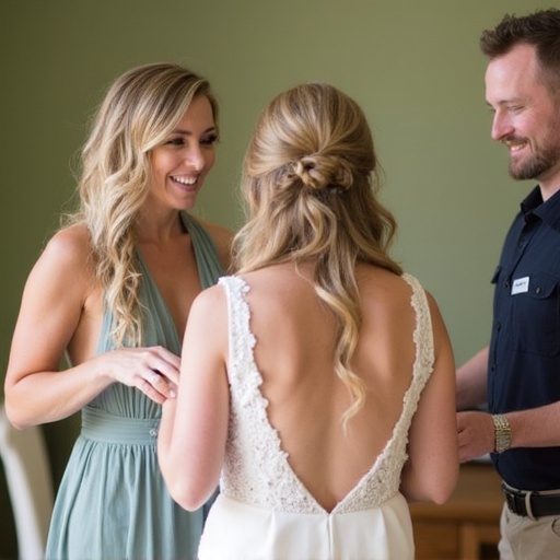 Photo shows a celebration of a bridal shower. The bride-to-be is elegantly dressed and smiling. Friends gather around her for a memorable moment. They're sharing special moments. The setting is bright and joyful. The atmosphere is filled with love and excitement.