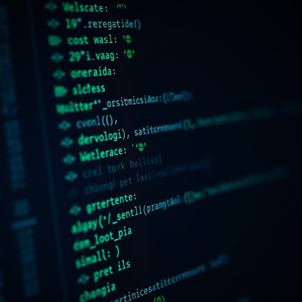 A close-up of a computer screen displaying lines of code with highlighted syntax.