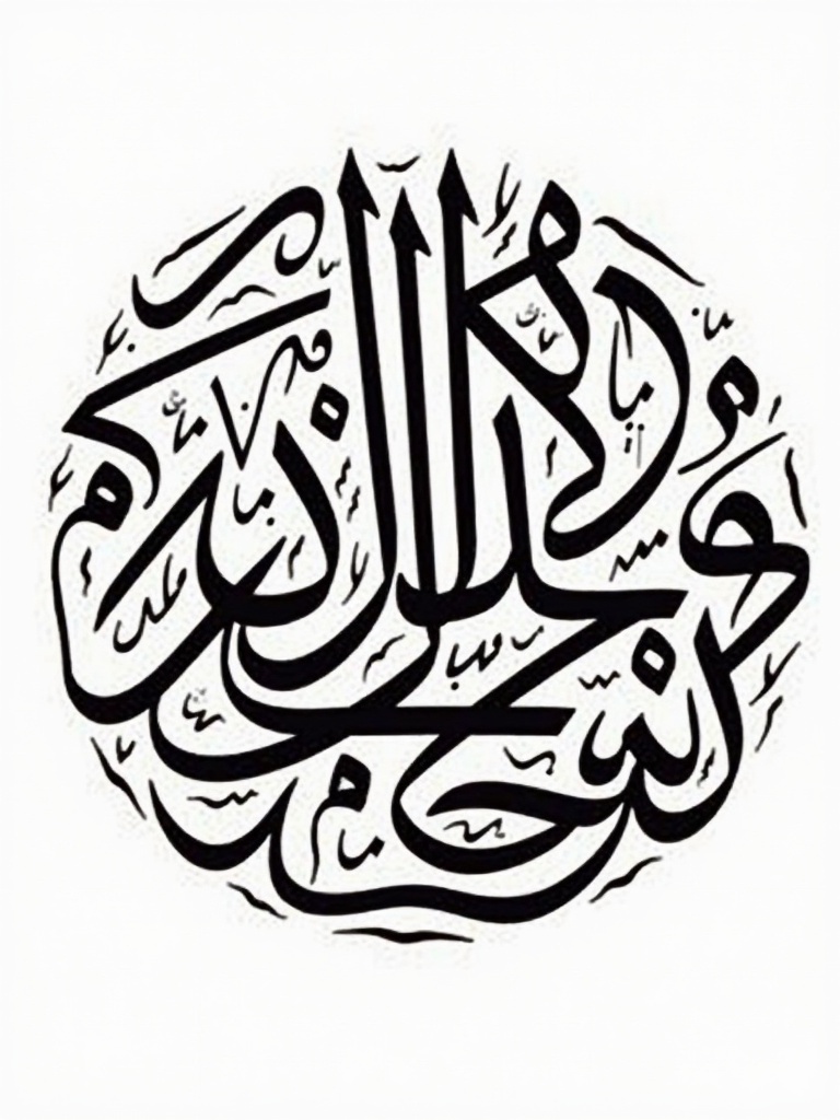 Arabic calligraphy features the names الإسلامية in a circular shape. Design fills the area completely and emphasizes the beauty of the script.