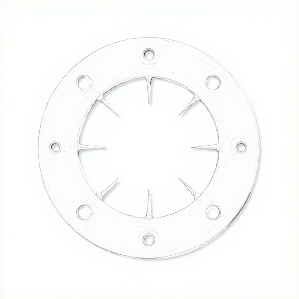 Orthographic design of an aircraft flange with visible dowel pin holes. The image shows front view of the flange clearly detailing its features. The side and top views are not visible in this image as focus stays on front view.