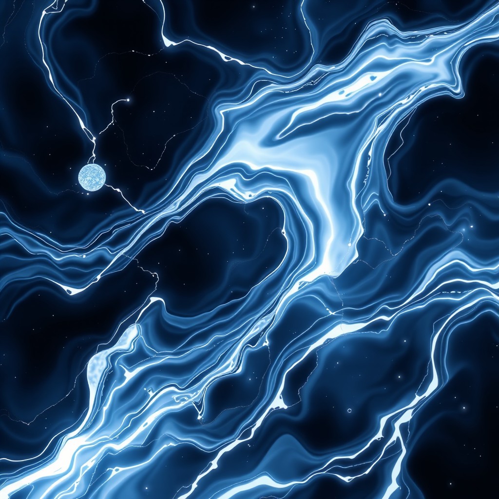 A mesmerizing abstract image of swirling blue and white patterns resembling electric currents.