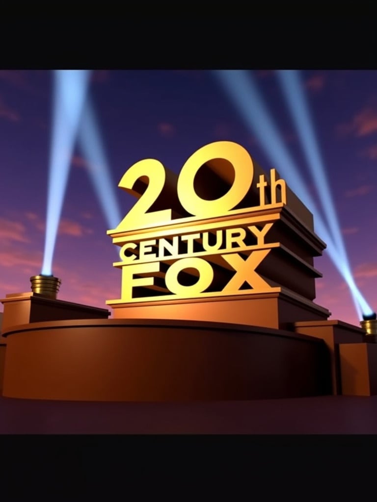 The image showcases a prominent logo inspired by a famous film company. The text '20th Century Fox' is creatively altered. The logo is against a dramatic background, evoking a cinematic feel. Bright beams of light radiate from it, enhancing its grandeur. This logo indicates a film or media production.