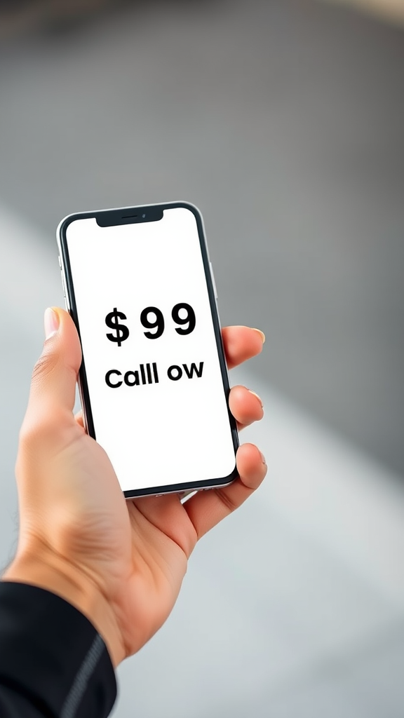 A smartphone screen showing an offer for $99 with a call to action to call now.