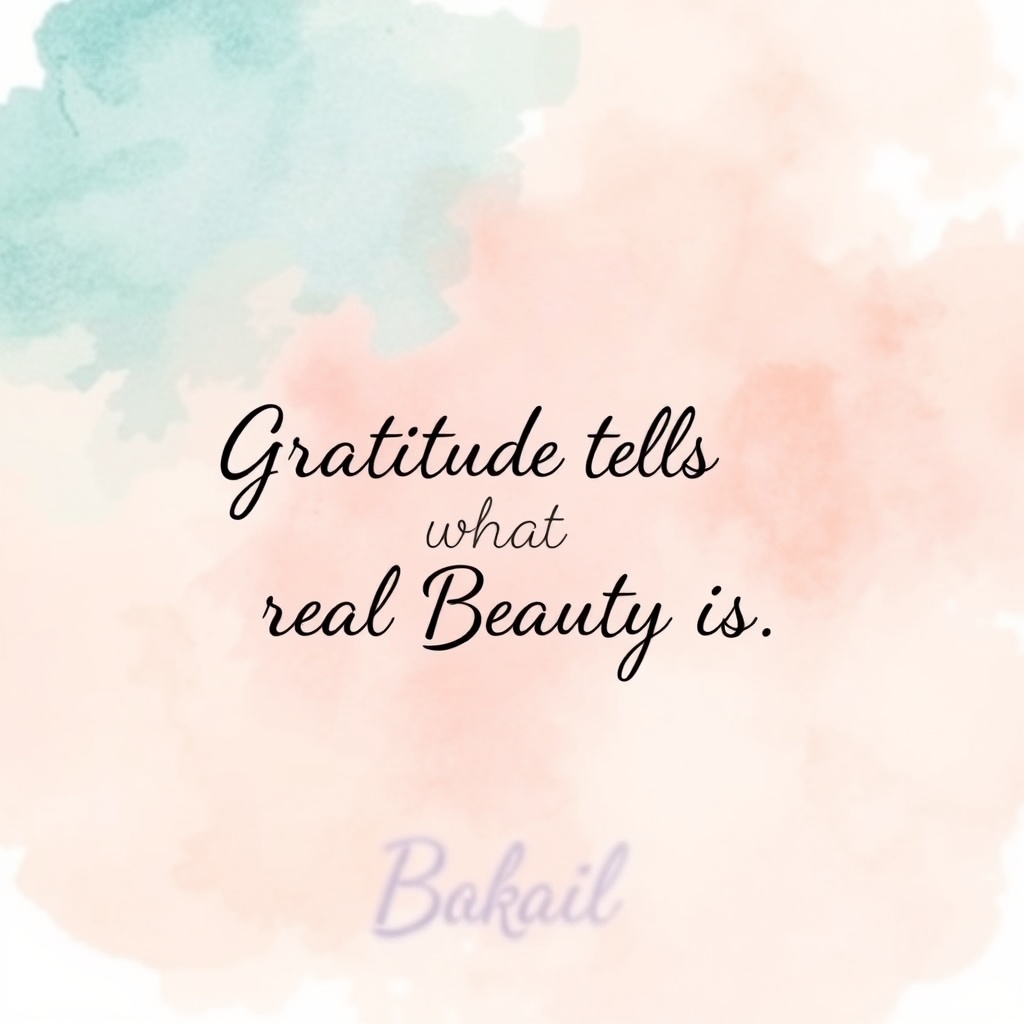 A motivational quote image with watercolor background and soft pastel colors, featuring the text 'Gratitude tells what real Beauty is.'