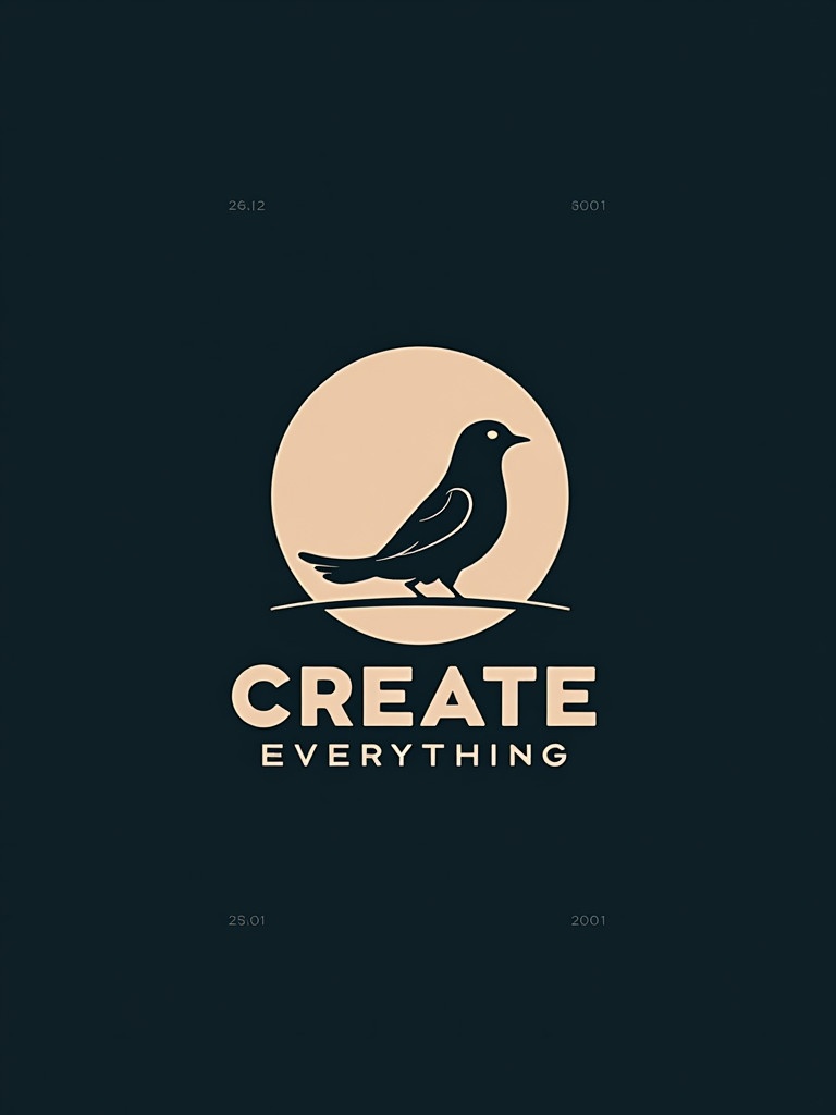 Classy logo design featuring a stylized bird on a branch with the text Create Everything beneath.