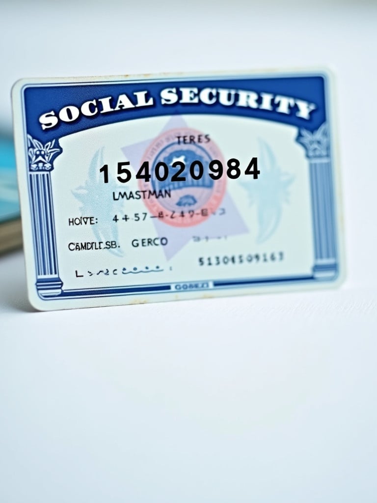 Generic Social Security card that displays an identification number. The card has a blue and white design and typical layout with identifiers. Key number is 154-02-6140.