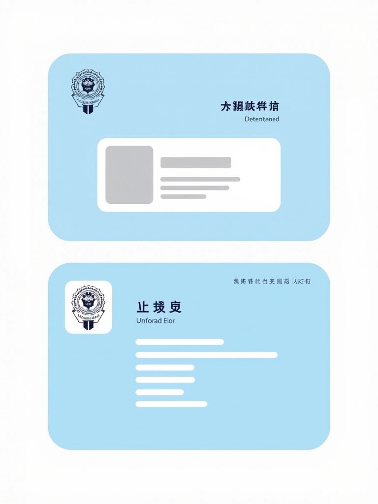 Design concept for a Taiwan ID card. Card divided into two sections. Space for a personal photo. Fields for name and ID number. Clean design with blue and white colors. Official and modern appearance. Includes an emblem logo. Structured for easy identification.