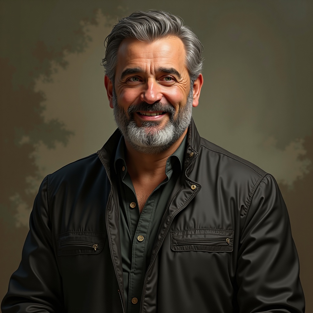 A distinguished older man with gray hair and a beard, smiling, dressed in a dark jacket and shirt, against a neutral background.