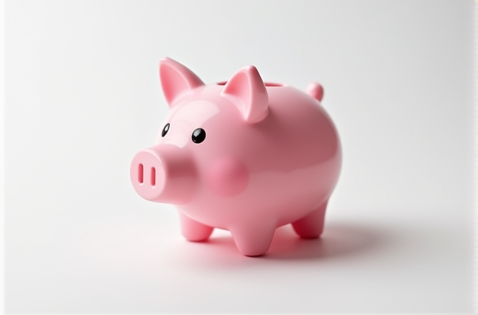 A glossy pink piggy bank with a cute and cheerful appearance on a white background.