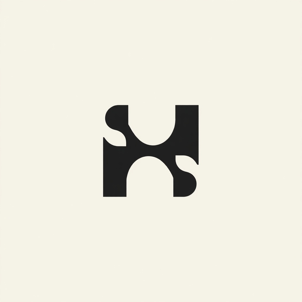 The image showcases a minimalist architectural logo designed for 'mason17'. It features abstract shapes that interconnect, symbolizing a modern and progressive brand identity. The logo is predominantly black against a soft beige background, giving a professional and elegant appearance. This design reflects the principles of modern architecture, focusing on form and simplicity. It's suitable for branding in various architectural contexts, emphasizing a clean aesthetic and innovative approach.