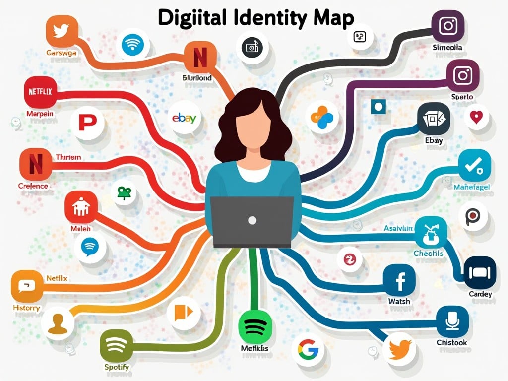 infographic showing digital identity map with various platforms