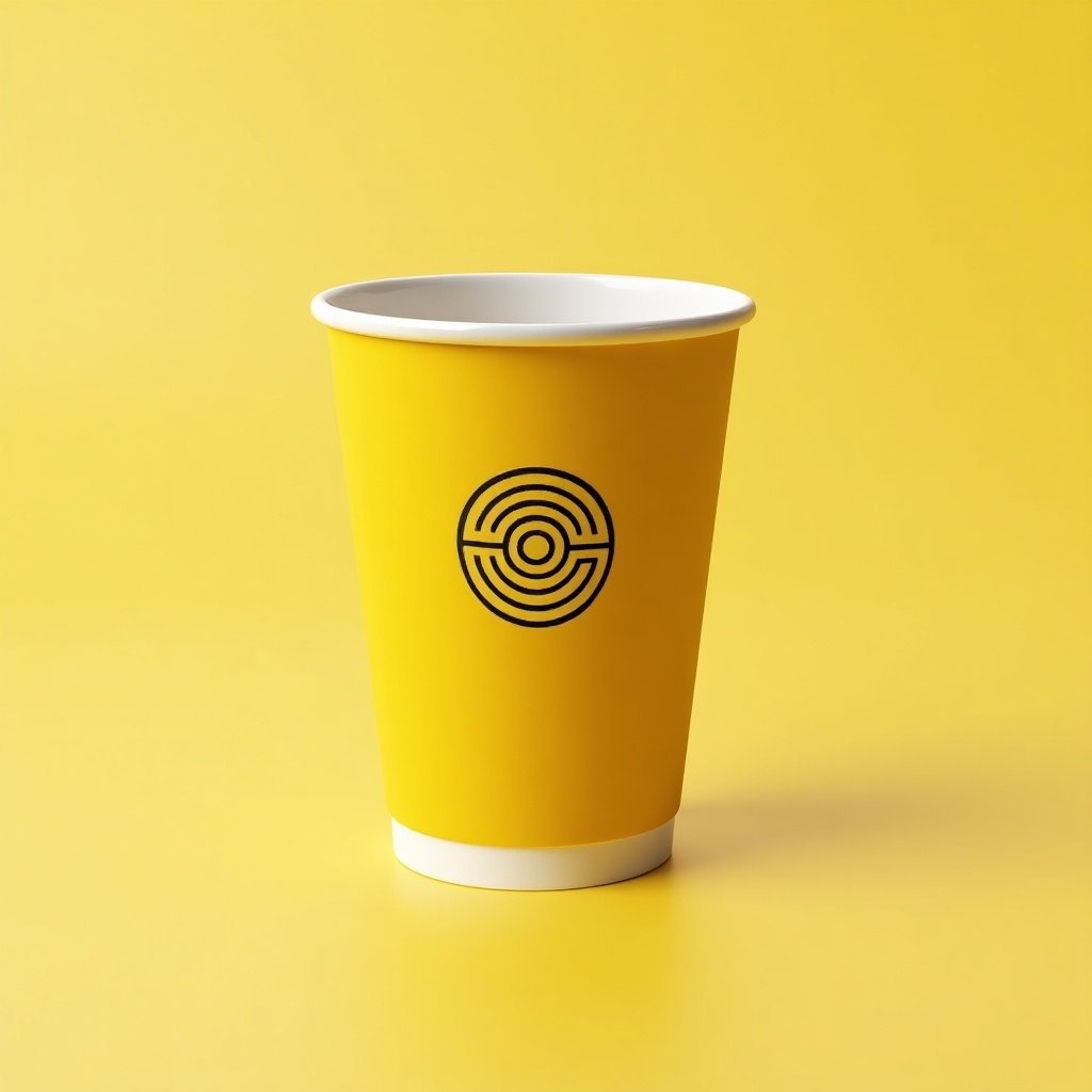 Design features a yellow coffee cup with a labyrinth logo for printing