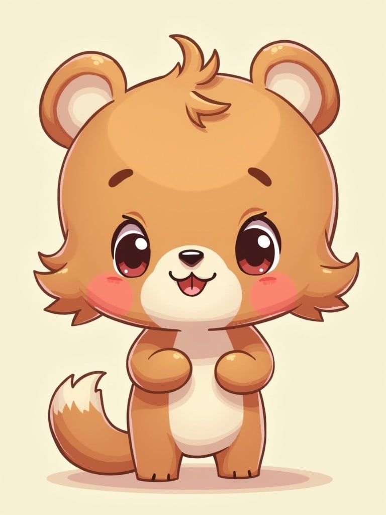 Cartoon of a cute animal character with a friendly expression and bright features.