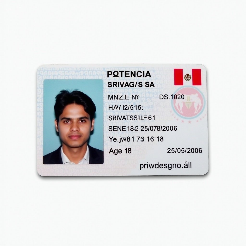 This image features the front side of a Peruvian driver license. It displays personal information such as the name 'Srivatsan SA' and an age of 18 years. The date of birth recorded is 25/03/2006. The card follows a typical government card design, showcasing official elements. An identification photo of the individual is prominently displayed, well-lit and clear, enhancing the professional appearance of the card.