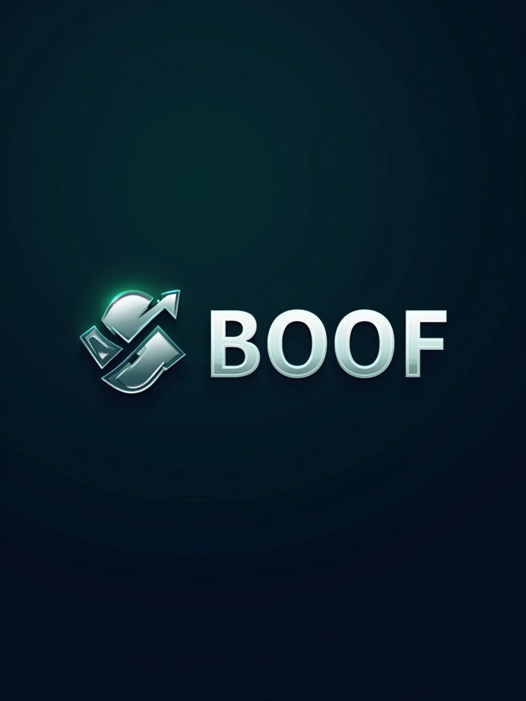 Design logo and banner for cryptocurrency channel named BOOF. Include blockchain elements. Use blue, green, silver colors. Evoke security and innovation. Simple yet memorable. Use modern digital font and abstract symbols. Convey dynamic nature of cryptocurrency market. Suitable for platforms like YouTube and Instagram.