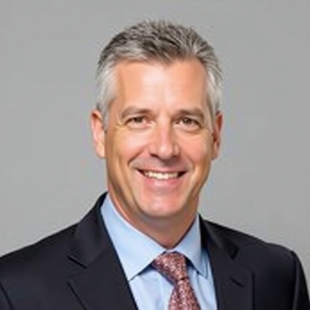 Image of a man with short gray hair in business attire. He smiles directly at the camera. The background is neutral, highlighting his face and suit. Suitable for corporate environments.