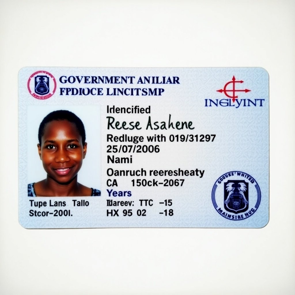 The image features the front side of an English driver license displaying personal information. The card includes a name, birth date, and age of 18 years. It showcases a government card design with official elements. An identification photo is prominently displayed, enhancing the card's professional appearance.