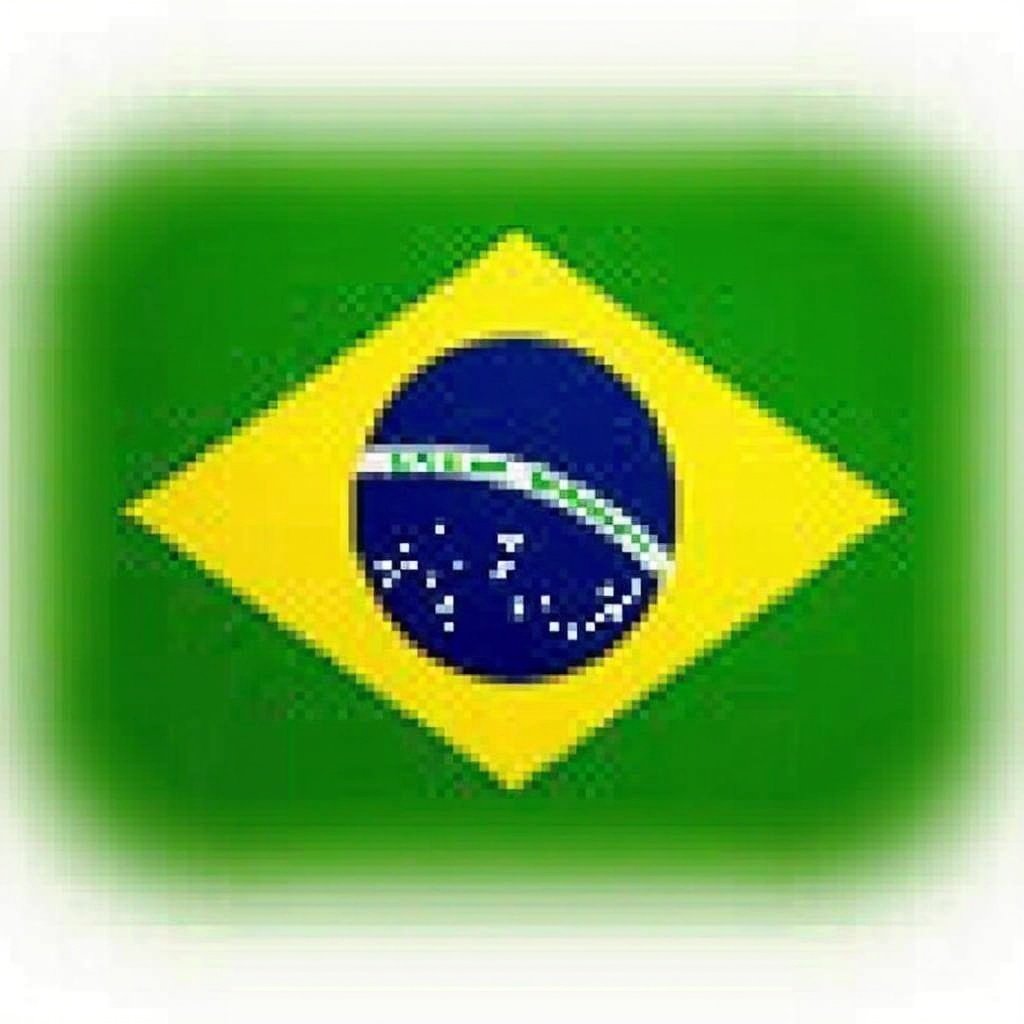 Image of the flag of Brazil with a soft glow effect and bright colors. Flag features green background with yellow diamond and blue globe.