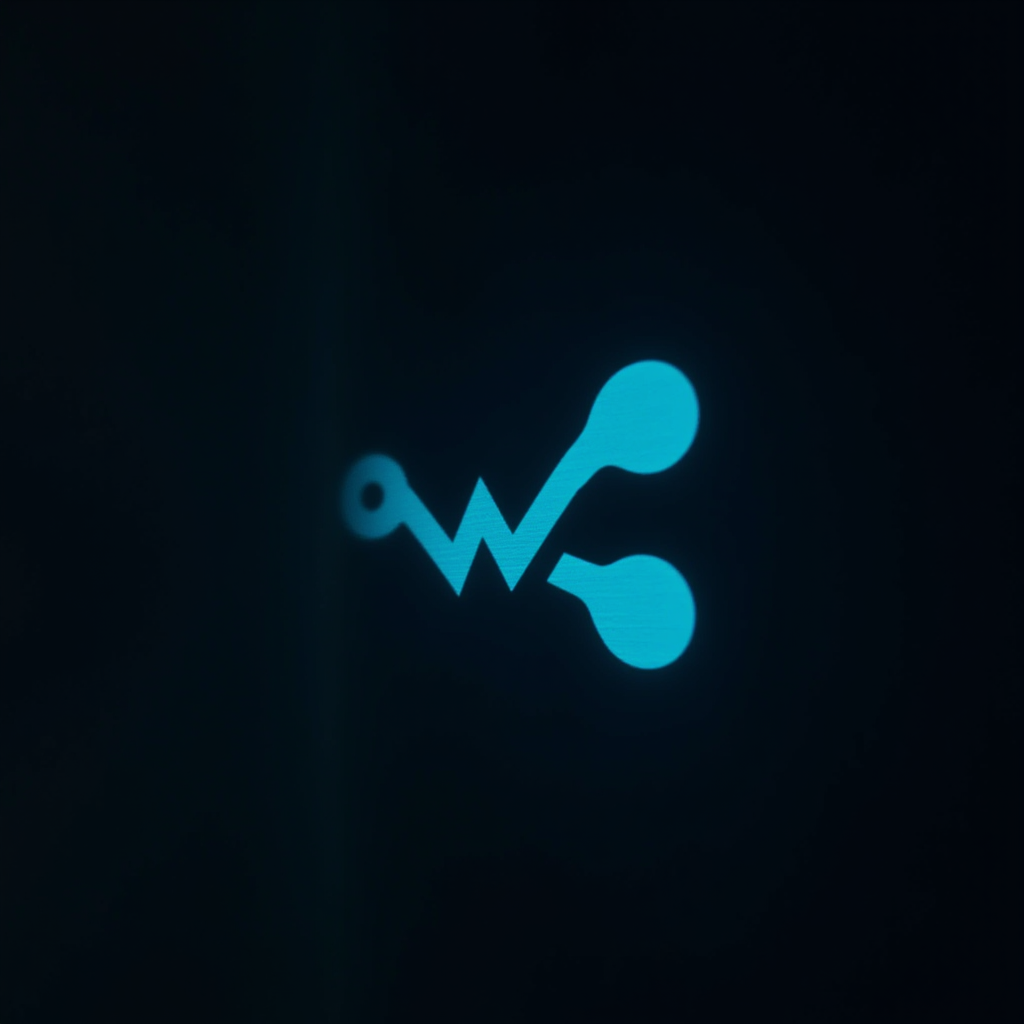 A glowing blue technology symbol on a dark background.