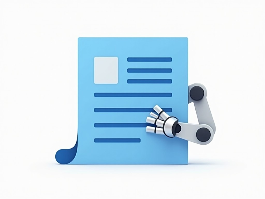 A robotic arm holding a digital document, symbolizing automation and AI in document processing.