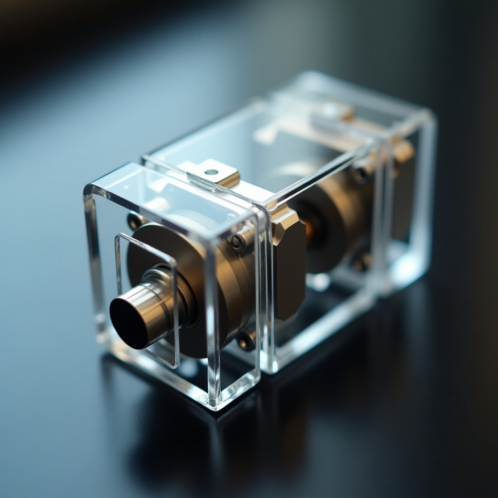 Automatic fuse displayed in transparent casing. Close-up view showcasing details. Focus on metallic components and design.