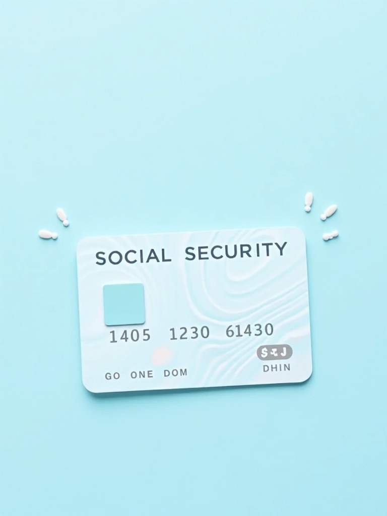 Generic social security card design featuring 'SOCIAL SECURITY' at the top. Includes a graphic chip for modern ID representation. Soft blue background enhances visual appeal. Clean and professional design reflects importance of social security identification.