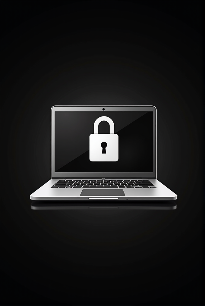 A laptop displays a lock icon on its screen, symbolizing security or privacy protection.