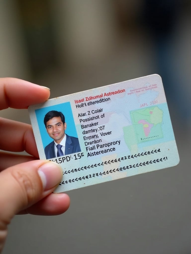 ID card displayed in a hand. Card contains personal identification details. Photograph showcases the card prominently.