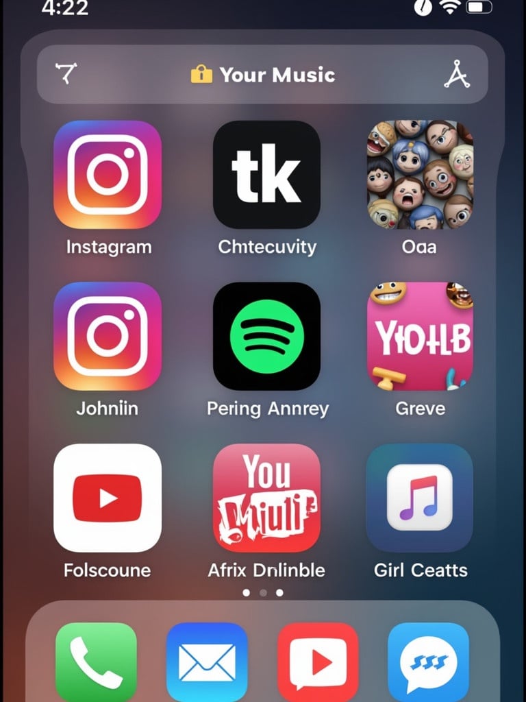 Menu displaying various app logos including Instagram, Spotify, YouTube, TikTok, Tidal, Apple Music, SoundCloud, and Deezer on a mobile interface.