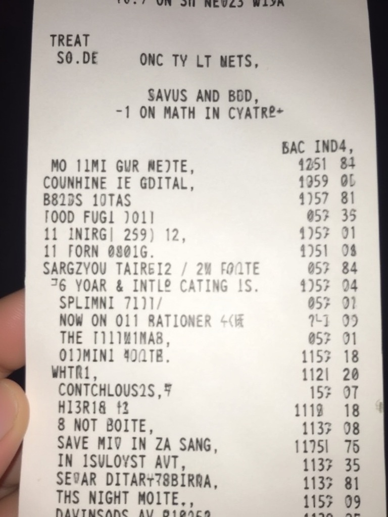 A close-up of a Little Caesars pizza receipt for cash payment showing total amount of $56.88. Includes food and drink orders with location details on Grand River Ave. Date of purchase is December 20, 2024. Receipt includes clear itemized list of purchases and total paid in cash.