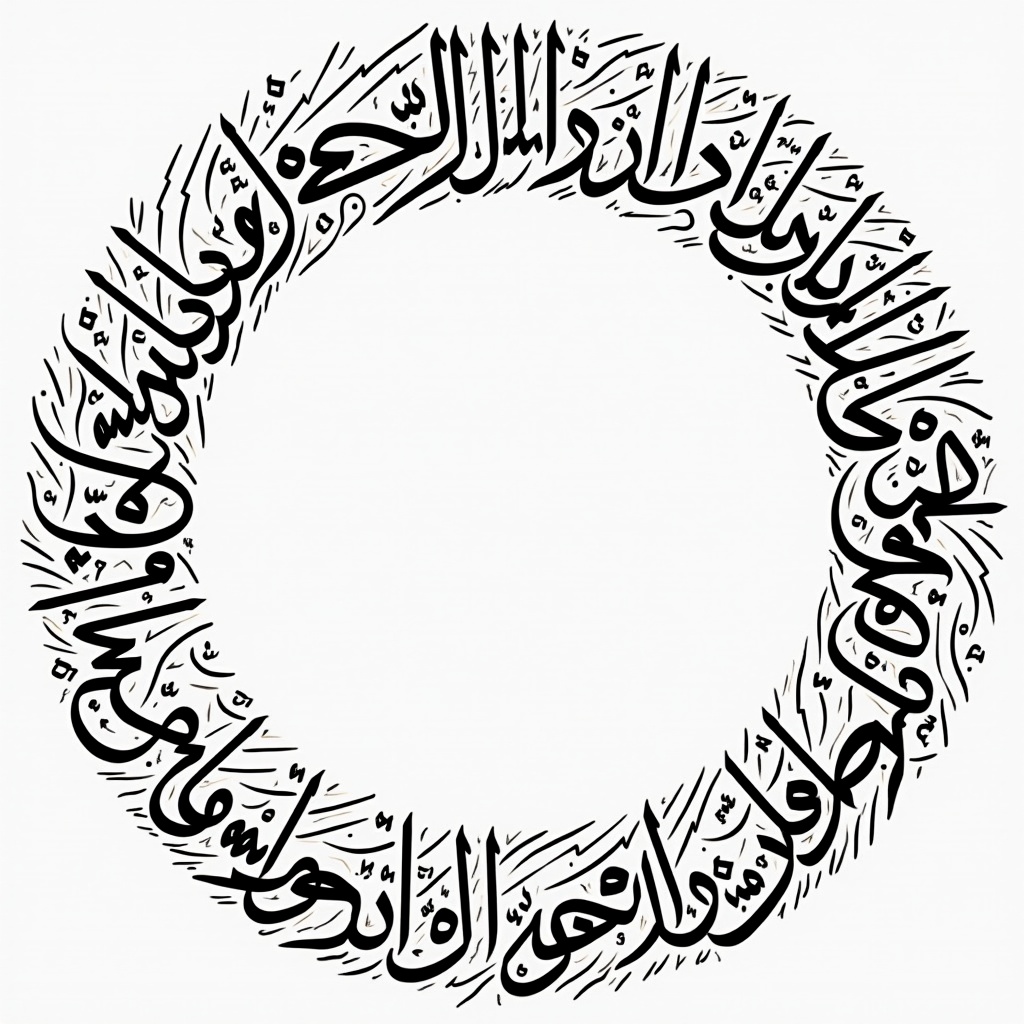 Handwritten Arabic calligraphy of names arranged in a circular format. Calligraphy integrates names seamlessly.