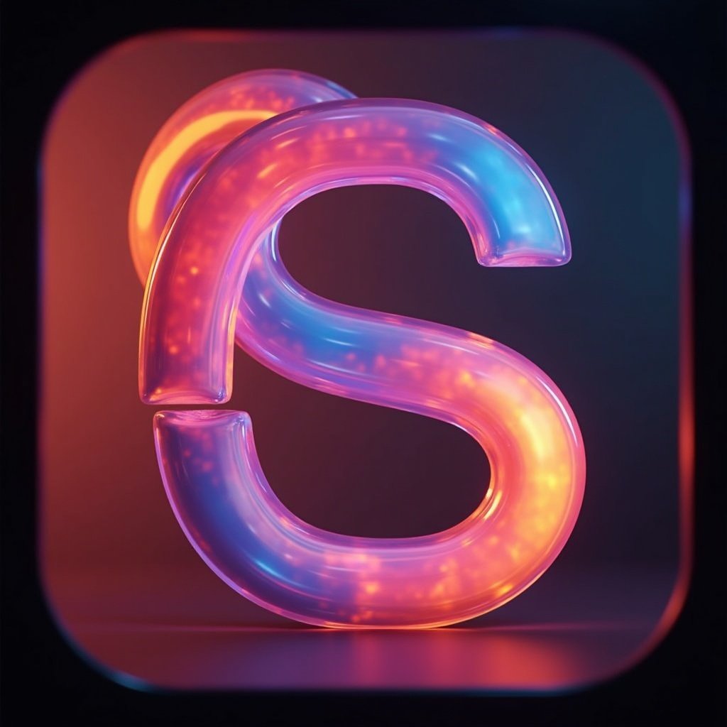 Close up of colorful background featuring intertwined letters C and S. Stylized design influenced by music video aesthetics and big tech. Dark elements with flashlight lighting. Square framing and AI generation. Well-designed digital art.