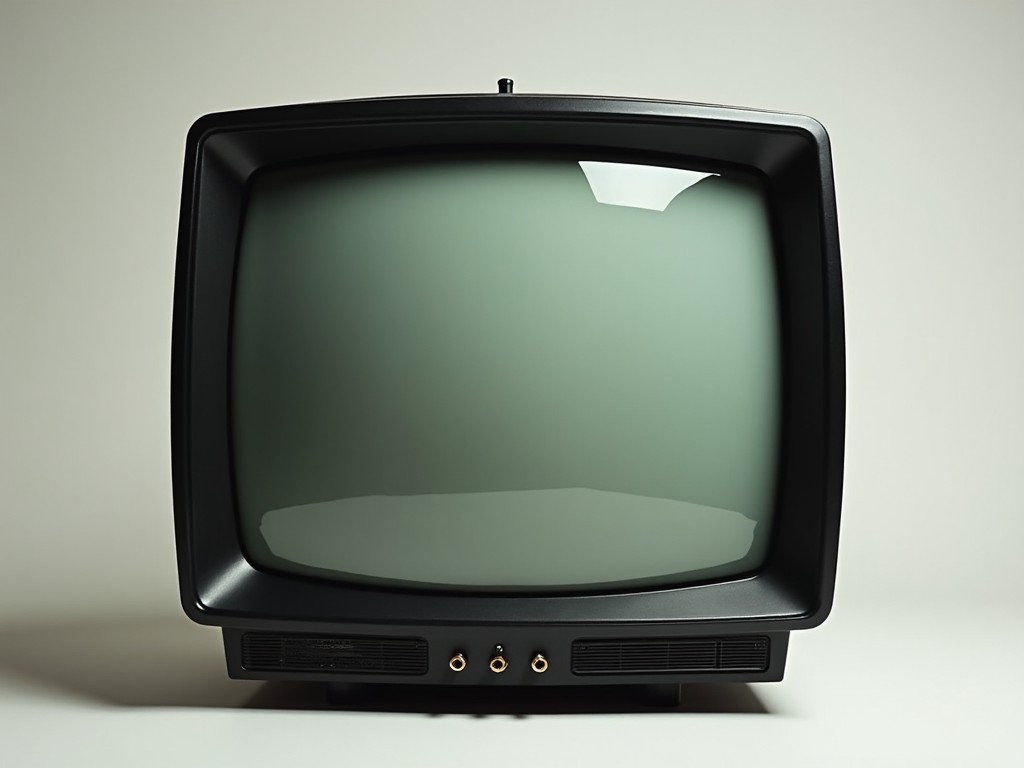 A vintage television set with a CRT screen and knobs, photographed with soft lighting from the front.