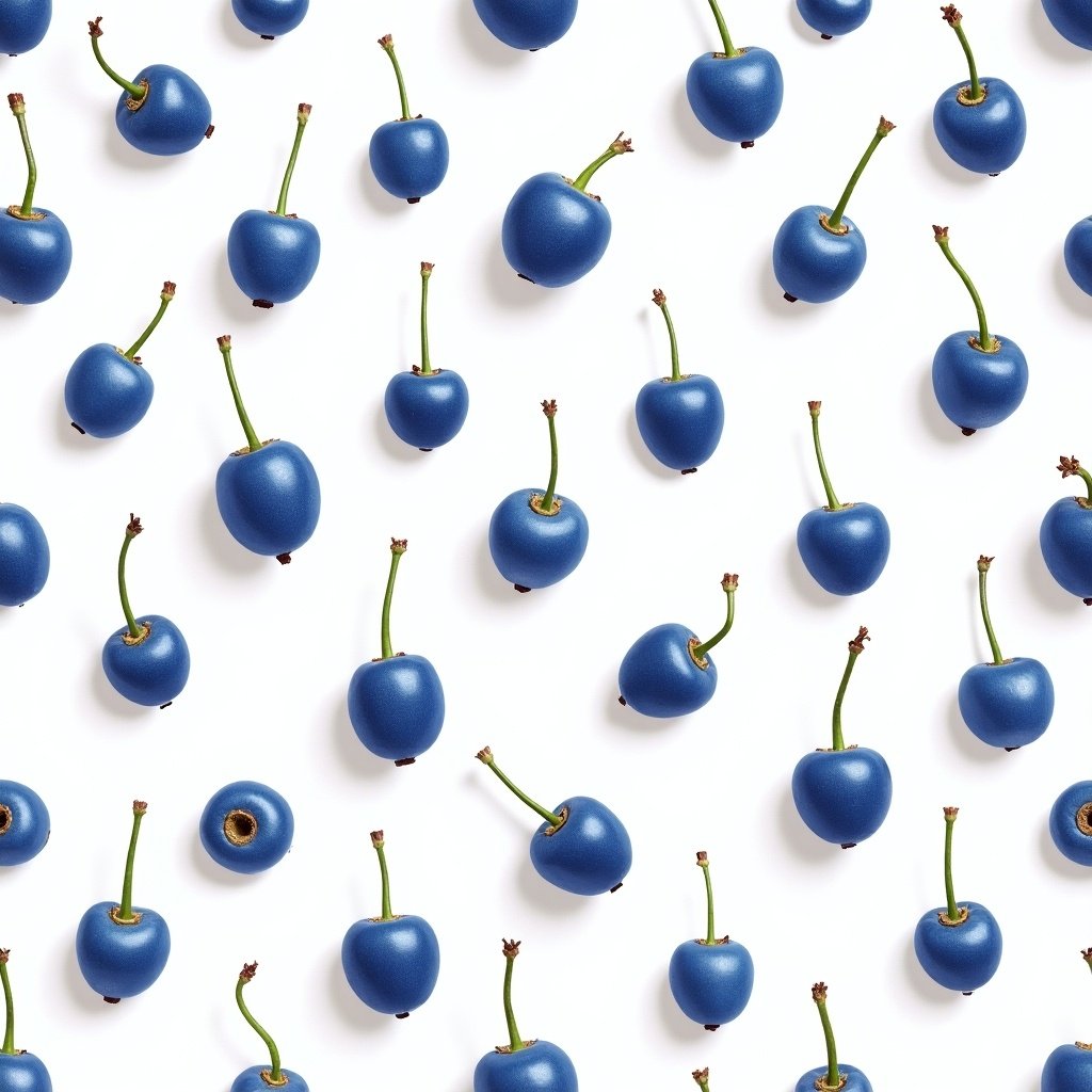 Pattern of blue currants on a white background. Currants arranged uniformly. Focus on the color and texture of the currants.