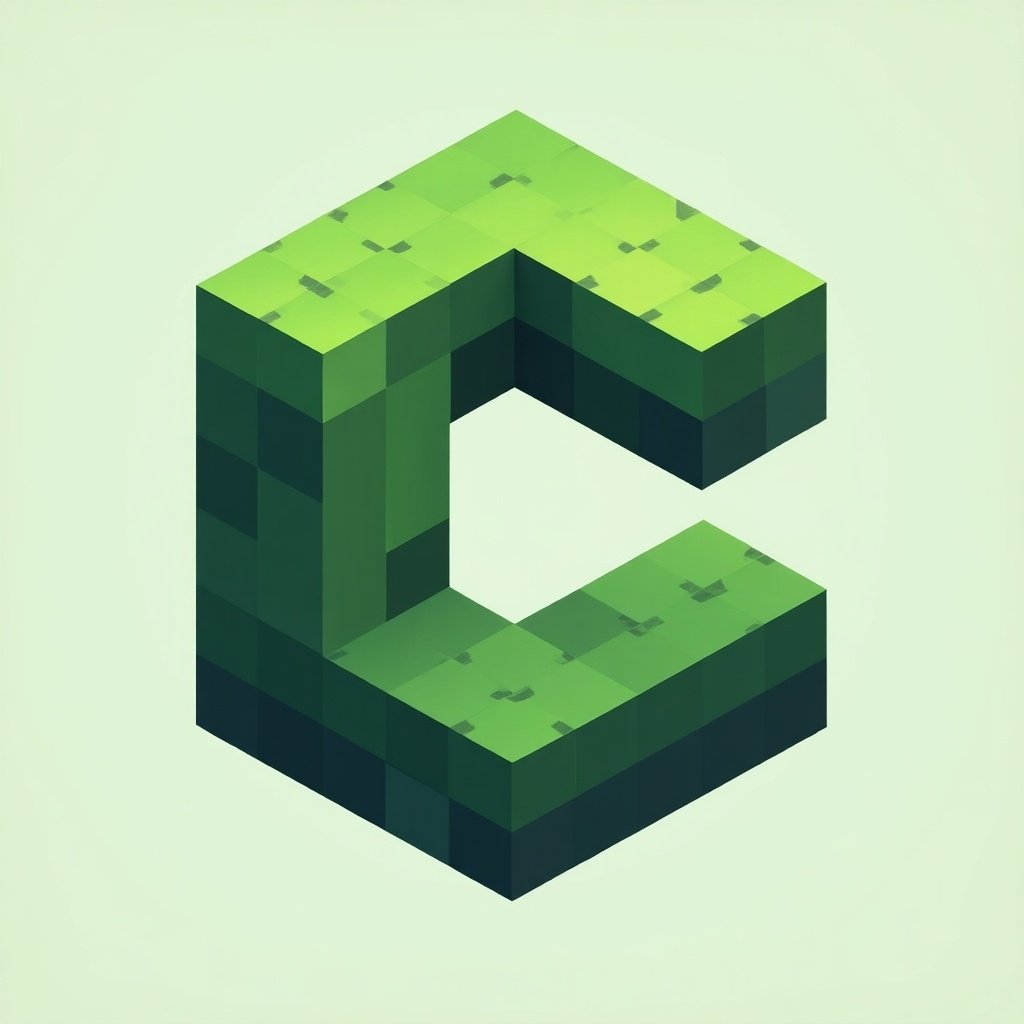 Design logo for Minecraft server named Crafterino. Prominent green letter C at center. Simple and modern style for gaming communities.