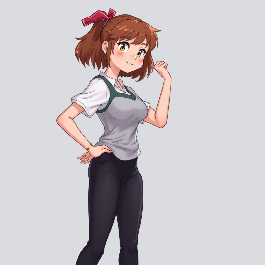 An anime girl with a red headband striking a confident pose.