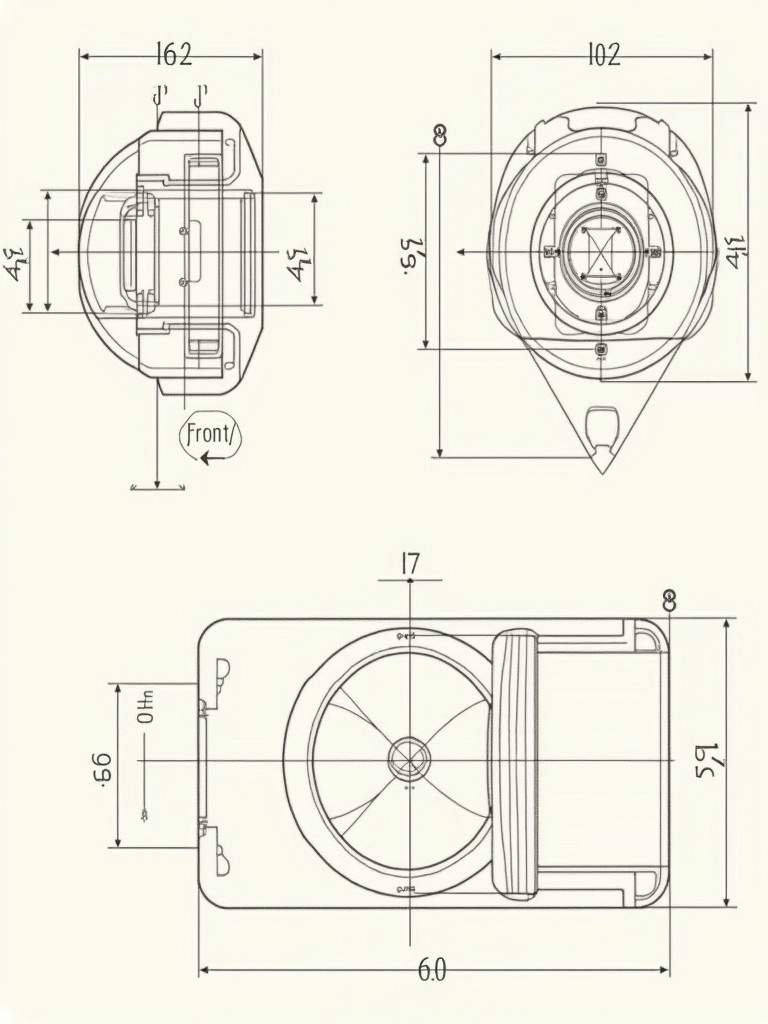 Engineering drawing in 3rd angle projection. Displays front view top view and side view of a component. Contains dimensions in metric units. Features include circles angles notations for radii and diameters. Section marked Sketch isometric here indicates viewer task. Important measurements for manufacturing or prototyping.