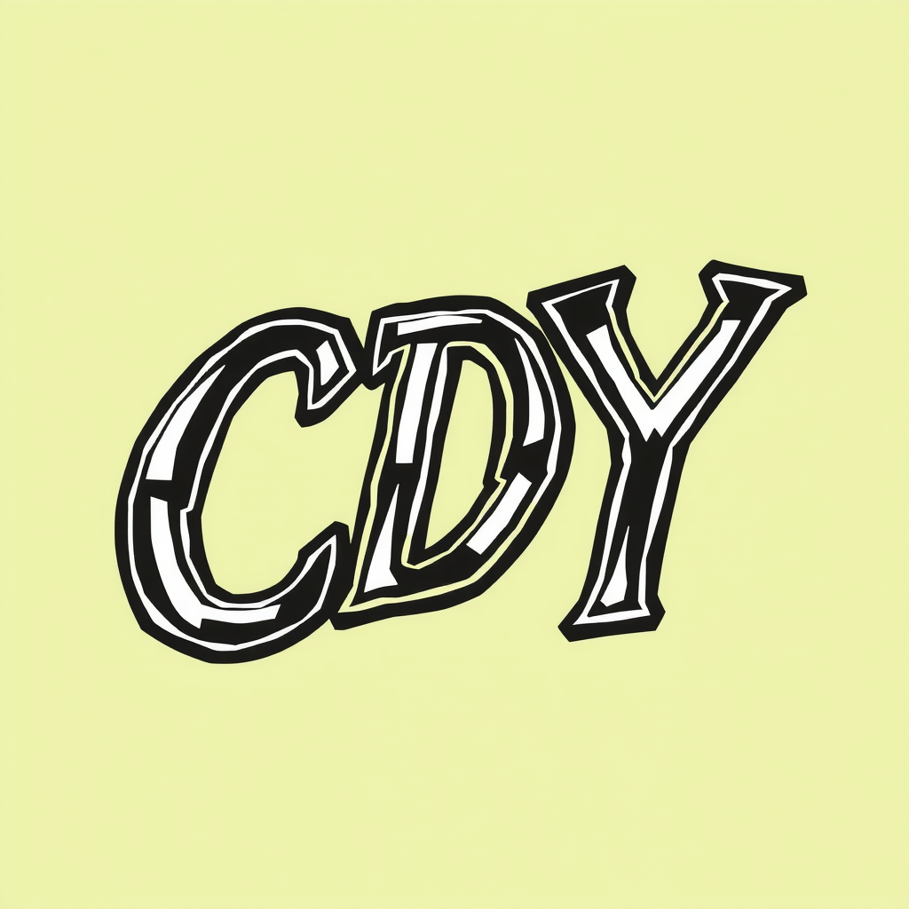 A bold and artistic rendering of the letters 'CDY' on a light yellow background.