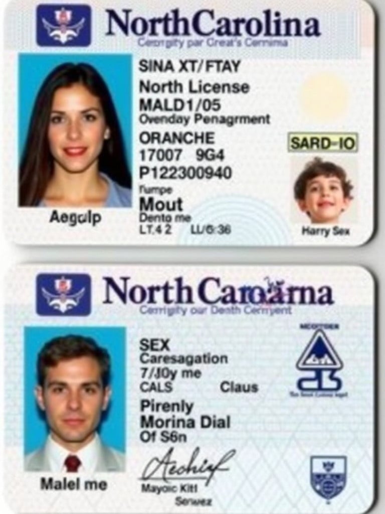 Image shows a North Carolina driver license card. Card presents identification details. Features include personal information display. Designed for official use. Useful for identity verification.