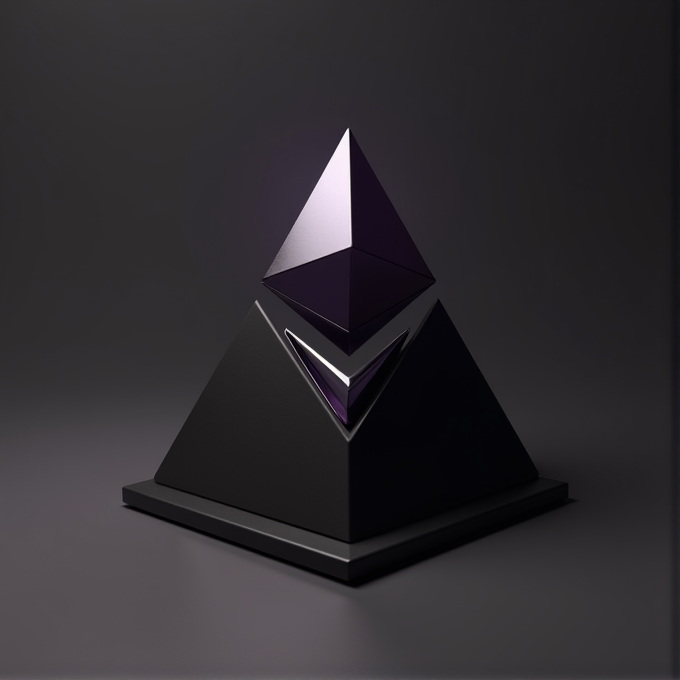 A sleek black pyramid with a glowing purple diamond shape above it.