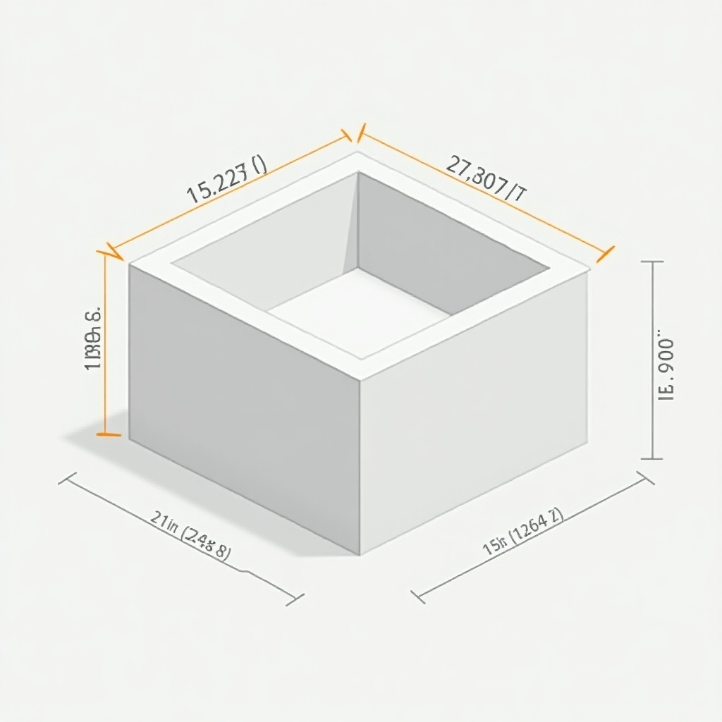 Illustration shows a rectangular box with outlined dimensions. Dimensions in yellow highlight length, width, height. Isometric perspective displays 3D characteristics. Soft gray background emphasizes measurements. Useful for engineering and architectural references.