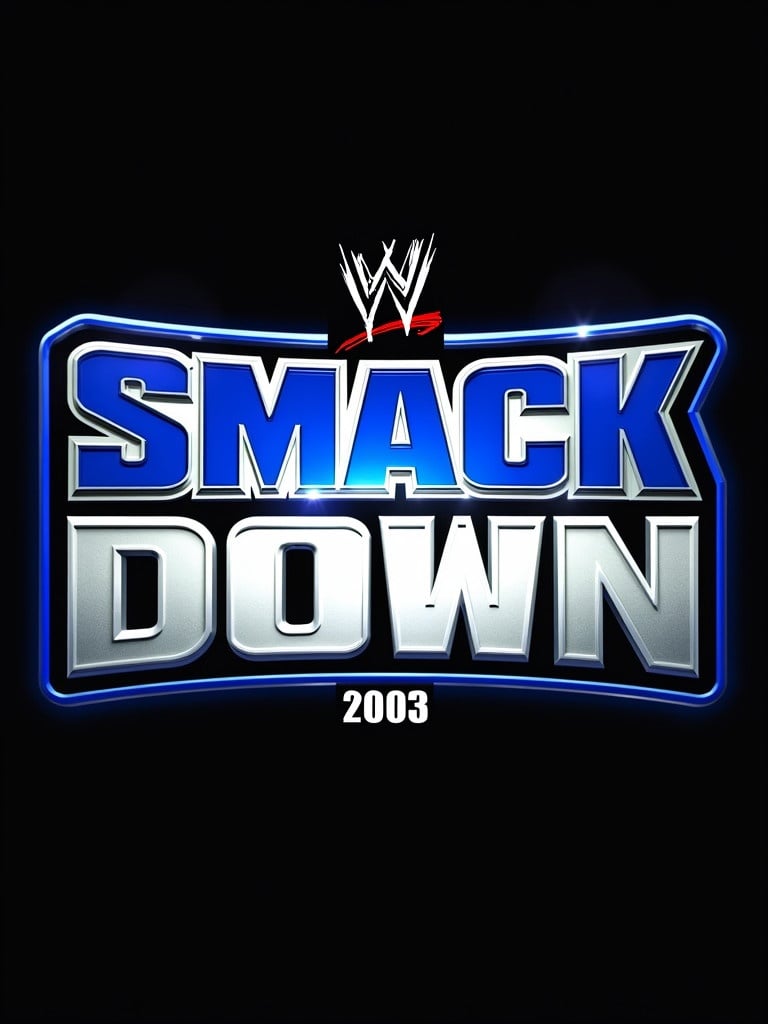 Design recreates 2006 WWE SmackDown logo. Replace 'Smack' with 'ZAIRE' and 'Down' with '2003'. Maintain bold metallic letters and blue-silver color scheme. Add lighting effects and textures for a modern look. Layout is clean and centered.