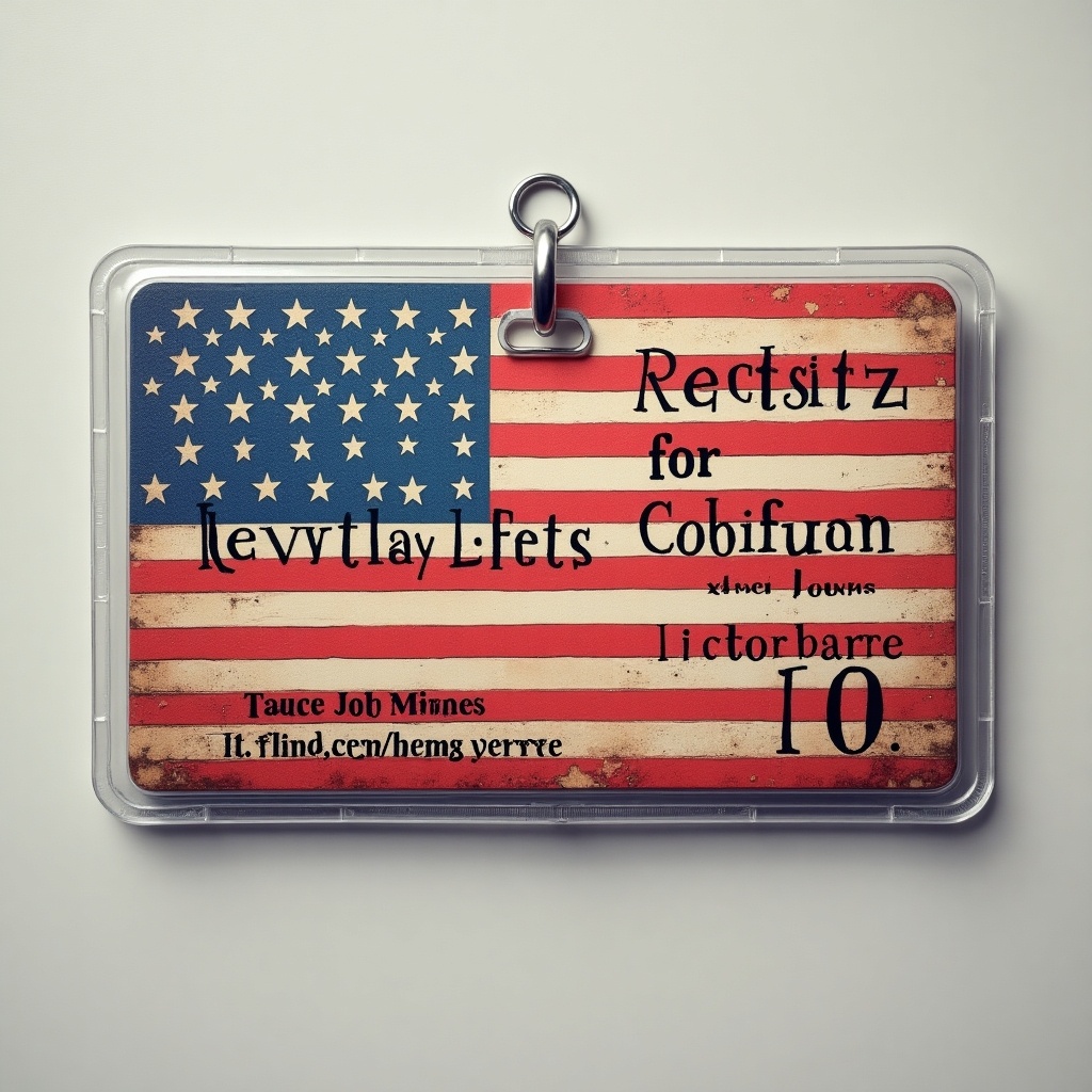 Create a novelty ID card featuring the American flag. Include fictional details like names and dates. The card should be colorful and eye-catching.