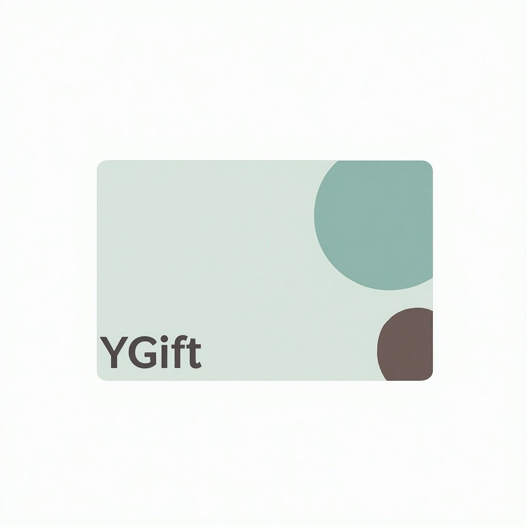 Gift card designed for yoga classes. Minimalist style. Turquoise, gray, and chocolate colors on white background.