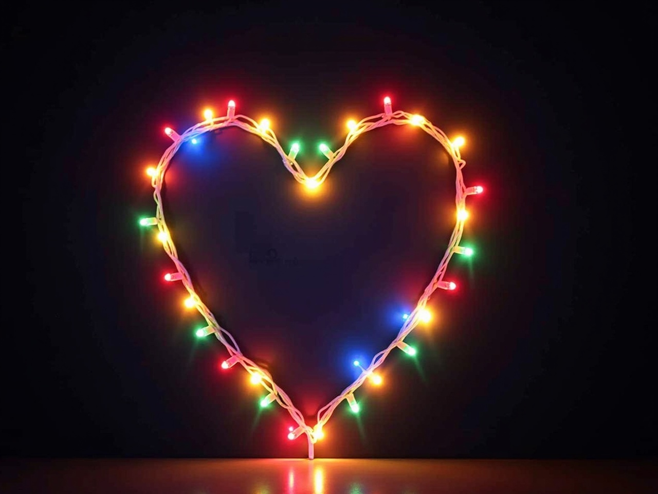 Wrap the original image, which depicts a stylized heart-like shape, in multicoloured fairy lights to make it look beautiful and bright. The lights should twinkle and shimmer around the image, enhancing its visual appeal. Use a variety of colors such as red, blue, green, and yellow for the lights. The overall effect should create a festive and cheerful atmosphere. Ensure that the fairy lights frame the image, but do not overshadow it.