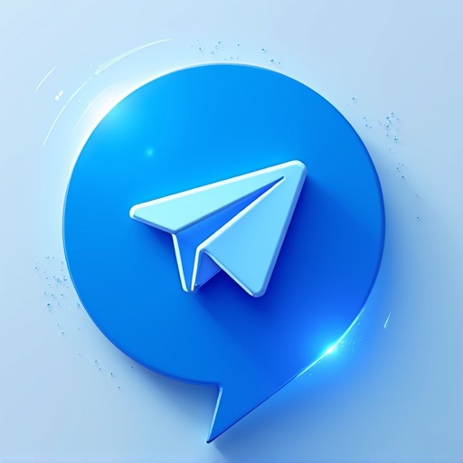 Modern minimalist logo design with a blue color scheme. Central element is a stylized user avatar, partially faded. Tech-inspired look with smooth gradients. Clean circular or square shape with soft edges. Integrate a small paper plane icon subtly.