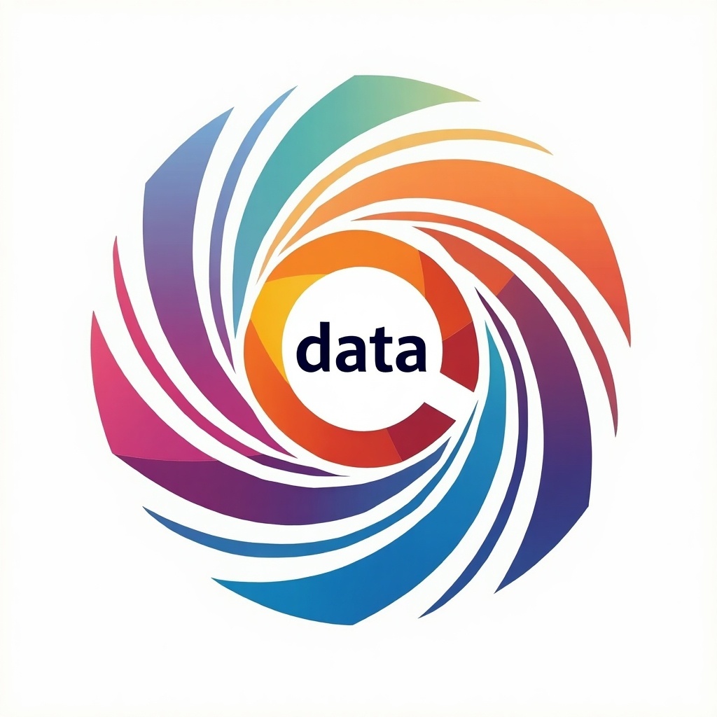 This image features a dynamic and colorful wave-like design emblematic of data. The central word 'data' is prominently placed in a circular shape, surrounded by swirling colors. The overall aesthetic is vibrant, with a blend of various colors including blue, orange, purple, green, and pink. This design symbolizes fluidity and movement, often associated with the concept of data flow. The use of gradients adds depth, making it visually appealing for tech-related contexts.