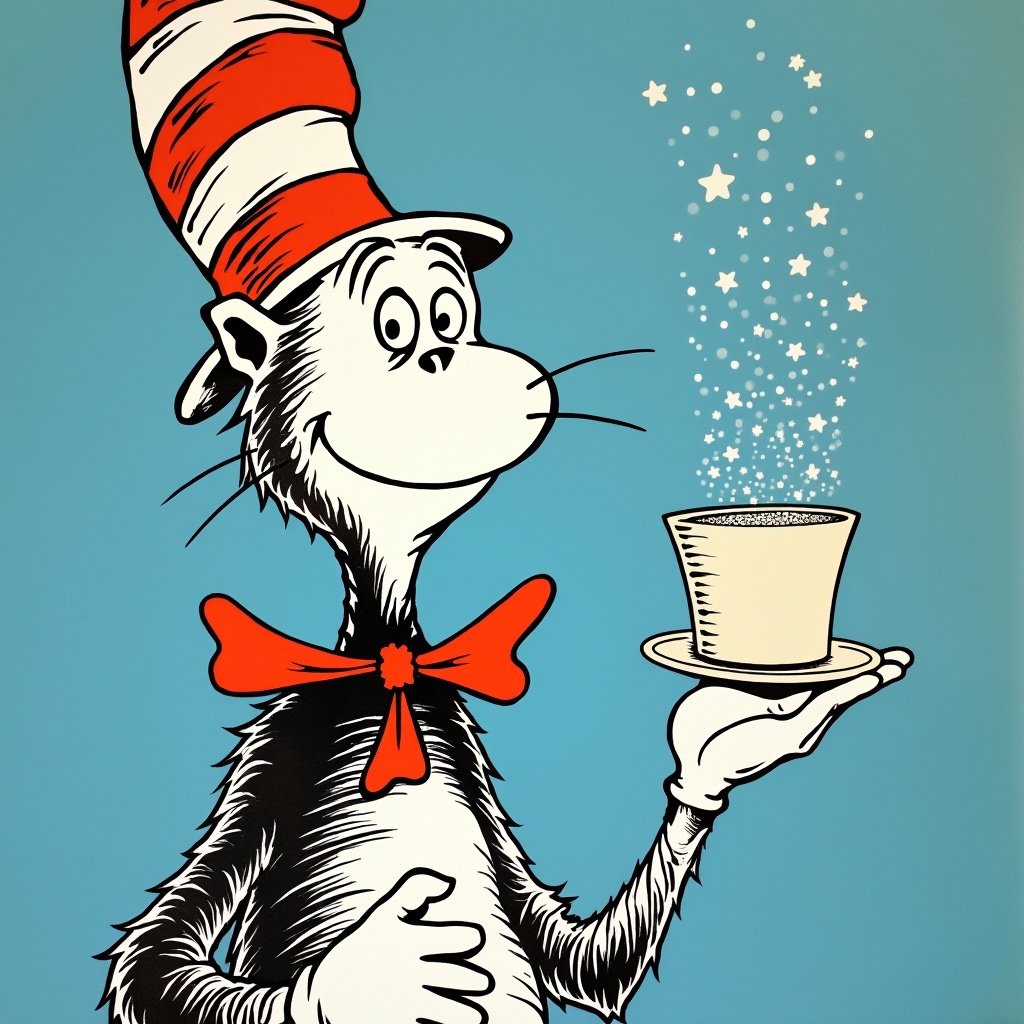 Dr. Seuss Inspired Illustration of the Cat in the Hat with Magic Hat Flux AI Image