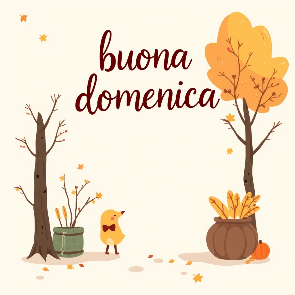 a cute illustration with autumn elements and the phrase 'buona domenica'