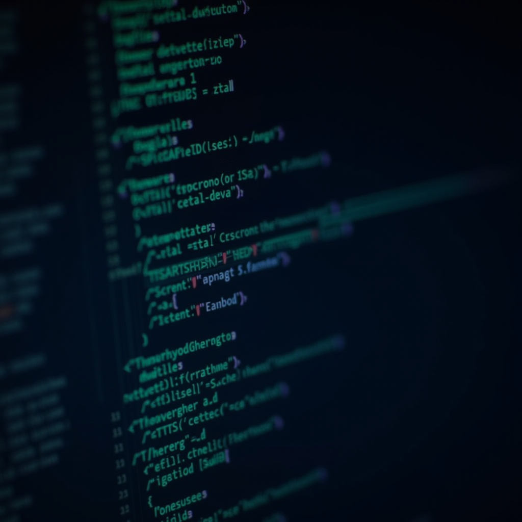 Close-up of computer code with a dark background and colorful syntax highlighting.